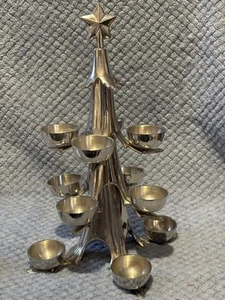 Lg Original Pottery Barn Silver Metal Christmas Tree Ball 12 Candle Holder - Picture 1 of 14