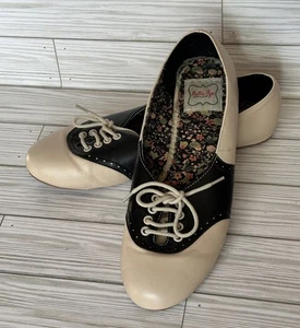 Bettie Page hautfarben und schwarz Halle Pin Up Oxford flache Sattelschuhe Größe 11 - Bild 1 von 9