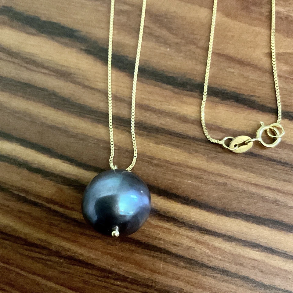 ENORME PERLE GRISE, OR, ARGENT, ANCIEN COLLIER, PENDENTIF, CHAÎNE VÉNITIENNE  - Photo 1/4