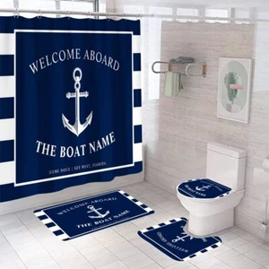 4Pcs Navy Blue Anchor Shower Curtain Set with Non-Slip Rugs and - Picture 1 of 6