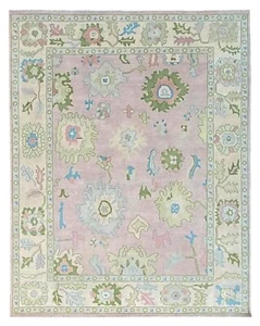 Handgeknüpfter Türkischer Oushak Rosa Teppich 10x14 Fläche Blumen Wollteppiche für Wohnzimmer - Bild 1 von 8