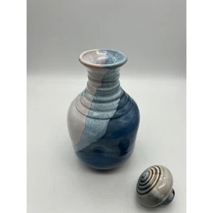 Signed Art Pottery Ceramic Vase Bottle Indent Relief 8" H - Picture 1 of 9