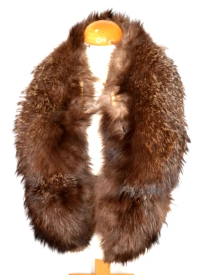 Silver Tip FOX FUR Collar Shawl REAL Vtg DAMAGED Brown Scarf Wrap Neck Warmer 50 - Image 1 of 4