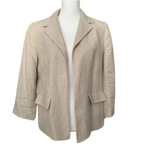 Talbots 100% Linen Open Front Blazer Jacket Size 10 Beige Pockets Career Classic - Picture 1 of 10