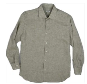 KITON Mens Solid Khaki Linen Dress Shirt Size 16.5/42 New - Picture 1 of 5