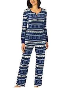 Nautica Women's Blue Fair Isle 2PC Long Sleeve Jogger Pajama Set Size SMALL - Picture 1 of 3