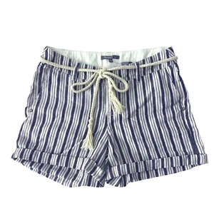 NWT Michael Stars Women's 100% Linen Striped Rolled Shorts White Blue Size S - Picture 1 of 9