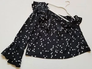 By Together Blouse Women’s Medium Black White Stars One Shoulder Long Sleeve Top - Picture 1 of 11