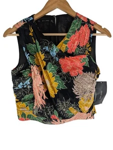 Zara Wrap Cropped Top, Floral Print Pleated Tropical Sleeveless Size M - Picture 1 of 10