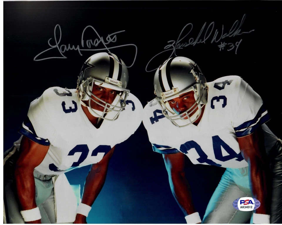 TONY DORSETT & HERSCHEL WALKER DUAL SIGNED 8X10 PSA DNA AK34512 DALLAS COWBOYS - Image 1 of 1