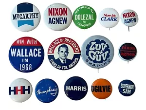 Lot of 14 different vintage American election pins, excellent condition - Picture 1 of 2