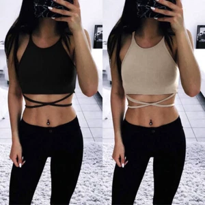 Women's Summer Sling Solid Color Sling Short Sling Comfortable Fashion Vest - Picture 1 of 23
