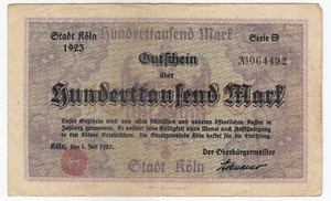 Germany, 100000 Mark, 1923, Koln  XF++ - Picture 1 of 2