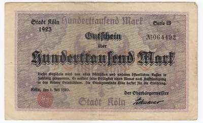 Germany, 100000 Mark, 1923, Koln  XF++ - Image 1 of 2
