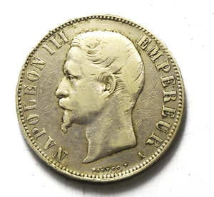 1855 A France 5 Five Francs Silver Coin KM# 782.1 - Picture 1 of 3