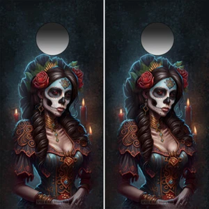Calcomanía de vinilo Sugar Skull Lady of the Dead Cornhole SOLAMENTE Muertos 2 piezas - Imagen 1 de 5