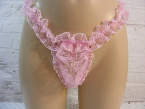 sissy panties pink  lace  tanga g string mens lingerie knickers all sizes - Picture 1 of 4