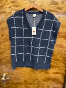 Women NWT "A New Day" navy blue/white sleeveless sweater vest . Size L - Picture 1 of 2