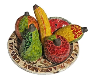 Mosaico messicano vetro argilla frutta in ciotola arte popolare fatto a mano set 7 pezzi - Foto 1 di 16