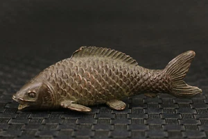 Asiatische chinesische Bronze Handgießen Fisch Statue Figur Tee Haustier Tischdeko - Bild 1 von 7
