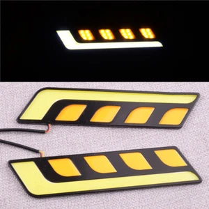 2Pcs White &Amber COB LED Car DRL Daytime Running Light Driving Turn Signal ut - Picture 1 of 8