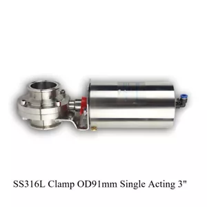 SS316L Clamp OD91mm Single Acting 3" Pneumatic Actuator Sanitary Butterfly Valve - Picture 1 of 5
