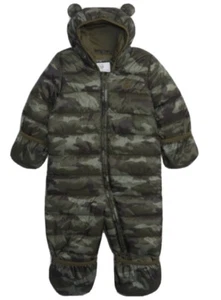 NWT Gap Kids Baby Green Camo Puffer One Piece Snowsuit Coat 6-12 Months - Picture 1 of 8