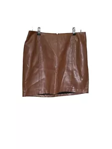 Women’s Tan Faux Leather Sexy Mini Skirt Size L Back Zipper Party Hem & Thread - Picture 1 of 5