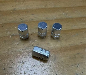 4 X ALUMINUM TIRE/RIM VALVE/WHEEL AIR PORT DUST COVER STEMS CAP/CAPS SILVER - Picture 1 of 4