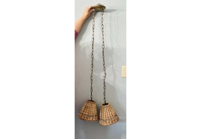 Lámpara colgante de colección Kichler de mimbre de ratán 2 cables duros Foto 1 de 4