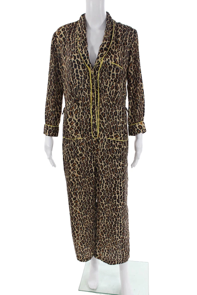 Mono Le Superbe para mujer manga larga cuello en V satinado estampado de leopardo marrón talla 4 Foto 1 de 4