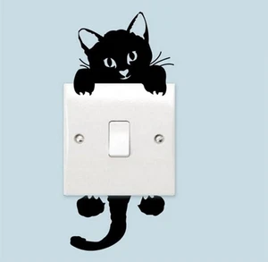 Black Cute Cat Light Switch Decal Vinyl Art 3D Wall Sticker Cat Lover Gifts - Picture 1 of 12