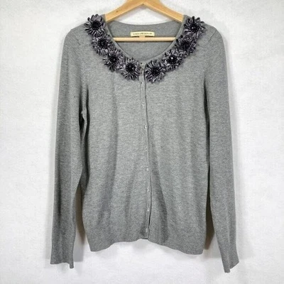 Cárdigan Suéter Gris Abotonado Satén Floral Cottage Boho Abuela S Foto 1 de 4