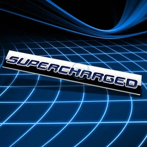 METAL EMBLEM DECAL LOGO TRIM BADGE 3D STICKER POLISHED BLUE TEXT SUPERCHARGED - Bild 1 von 3