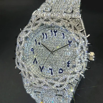 Reloj Hombre Arabic Bust Down Ice Out Hip Hop Iced Bling Simulado VVS Circonita Diamante Foto 1 de 4