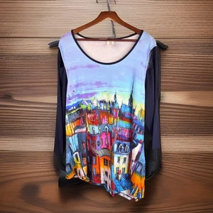 Top túnica Simply Art Dolcezza 2X manga larga paisaje urbano azul cuchara asimétrica - Imagen 1 de 12