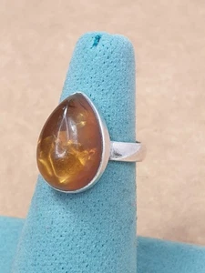 Vintage Sterling Silver Amber Ring Size 7 - Picture 1 of 4