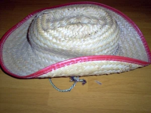 Vintage child size woven cowboy hat, tan, red trim - Picture 1 of 3