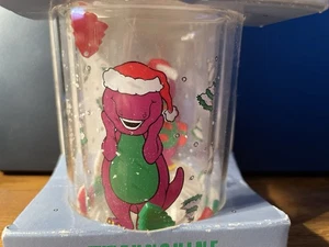 NOS VINTAGE 1992-  FUNSHINE - BARNEY Christmas Acrylic Tumbler Cup- Snow Globe - Picture 1 of 6