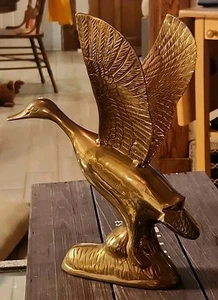 Brass Duck / Goose Taking Flight Vintage Large Statue Figurine 12” x 10" x 7.5" - Picture 1 of 14