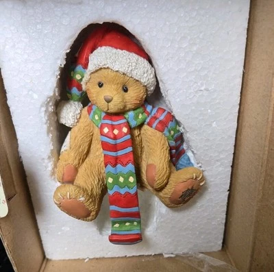 Enesco Bear In Scarf Stocking Holder In Original Box Cherished Teddies Vtg. 1993 - Image 1 of 4