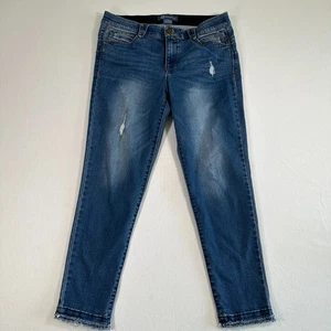 Democracy Ab Solution Cropped-Jeans zum Überziehen Größe 10 blau dunkle Waschung distressed - Bild 1 von 13