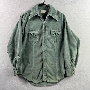 Vintage JC Penney Shirt Mens Medium Green Corduroy Work Button Up 70s Cotton - Picture 1 of 18