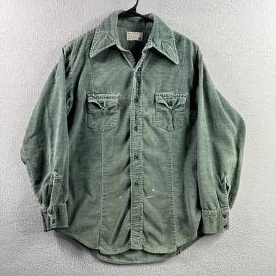 Vintage JC Penney Shirt Mens Medium Green Corduroy Work Button Up 70s Cotton - Image 1 of 4