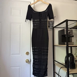 HOUSE OF CB black chunky knit mesh sheer bodycon square neck midi dress - Picture 1 of 7