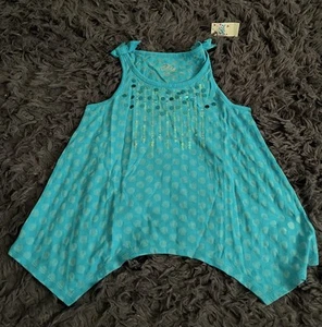 Justice girls sz. 8 turquoise sleeveless sequin tank shirt. Cute, great cut - Picture 1 of 4