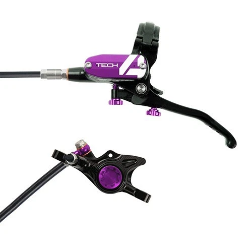 Hope Tech 4 X2 XC Gravel MTB Brake - Black/Purple - Black Hose - Left Hand Front - Image 1 of 1