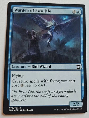 MTG Magic The Gathering Card Warden of Evos IsleCreature Bird Wizard Blue EMA - Image 1 of 2