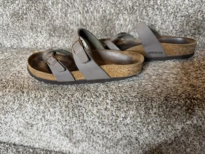 Birkenstock Mayari Women Size 38 / 7 Mocha Brown Leather Birko Flor Thong Sandal - Picture 1 of 9