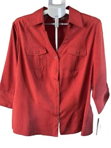 CATO Button Up V Neck Collar 3/4 Sleeves Pockets Orange Top Women’s Sz 2X - 18 - Picture 1 of 5